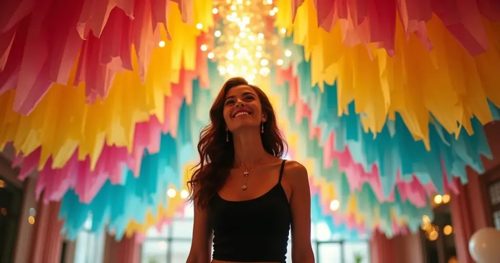 45 Ideias de Decoração com Papel Crepom no Teto que Transformam Festas