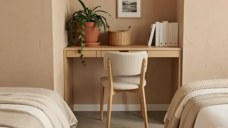 Decoração de quarto com mesa de estudo pequena: medidas que cabem de verdade